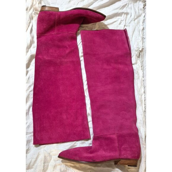Pinkish/Purple Genuine Suede Over The Knee  Style Boots Made in Italy Sz 10 FLAW - Picture 1 of 16